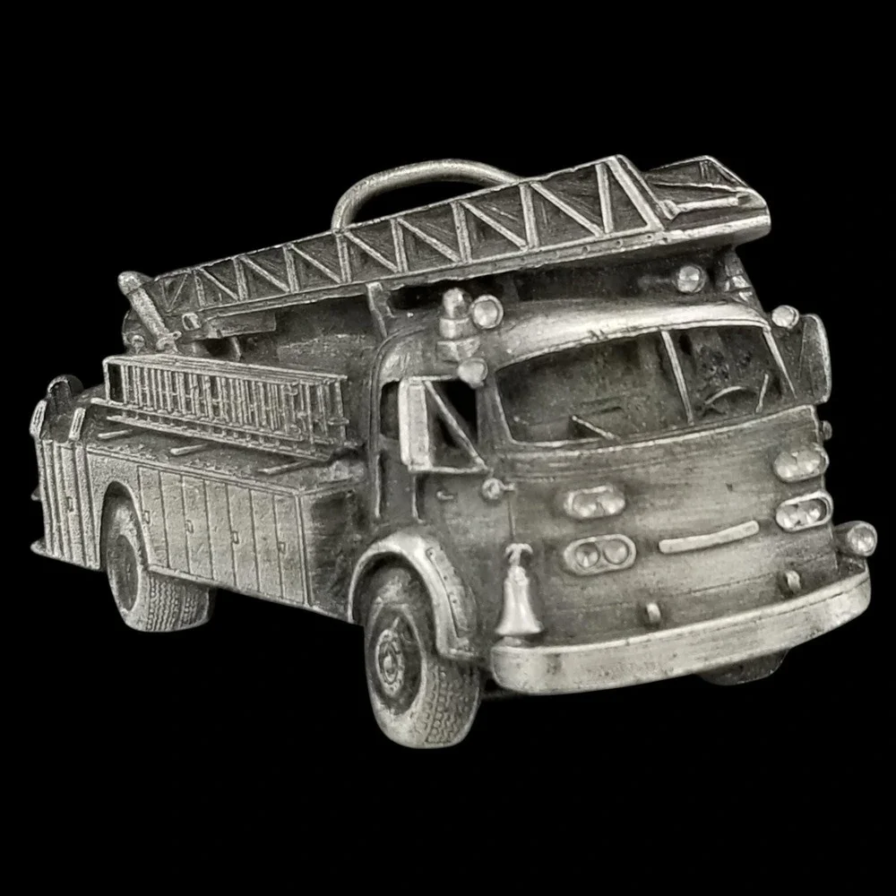 Vintage 1978 Bergamot Brass Works Fire Truck Belt Buckle | Collectible‎ Pewter